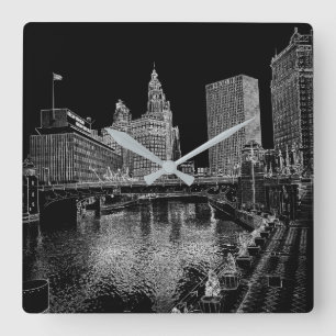 Horloge Carrée La rivière Chicago Wrigley 1967 établissant Sun