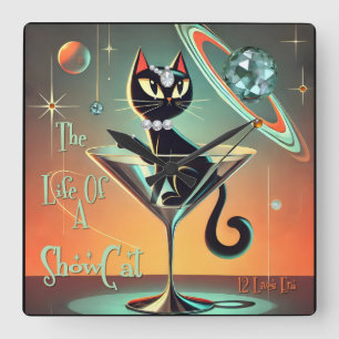 Horloge Carrée La Vie D'Une Chatte Showgirl