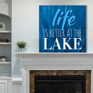 Horloge Carrée La vie est meilleure au lac Bleu Bois Nautique