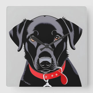 Horloge Carrée Labrador noir avec collier rouge