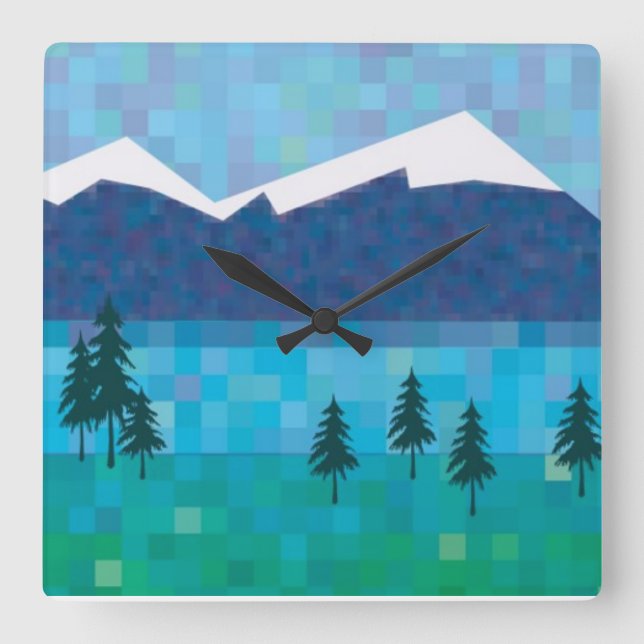 Horloge Carrée Lac de montagne (Recto)
