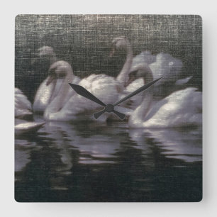 Horloge Carrée Lac des cygnes au clair de lune