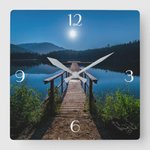 Horloge Carrée Lac et montagnes