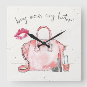Horloge Carrée L'achat de la mode   d'aquarelle pleurent