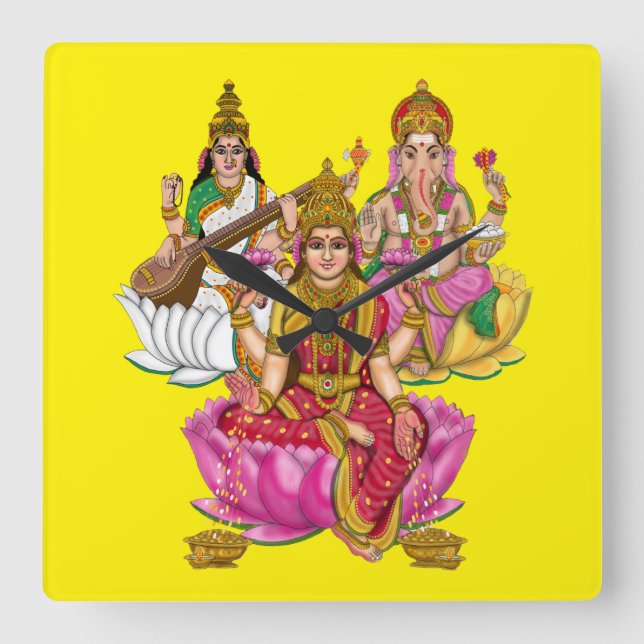 Horloge Carrée Lakshmi Ganesha Wall Clock (Recto)