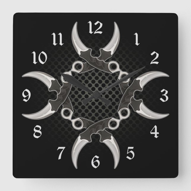 Horloge Carrée Lames courbes pointes (Recto)