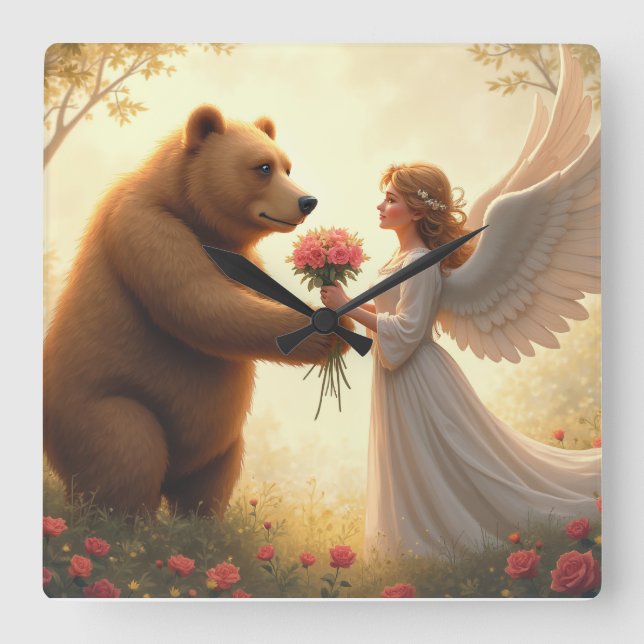 Horloge Carrée L'amour de l'ours (Recto)