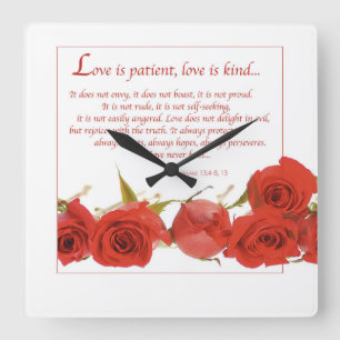 Horloge Carrée L'amour est Patient Rose Rouge
