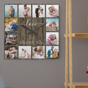 Horloge Carrée L'amour est une merveilleuse histoire 12 Bois phot