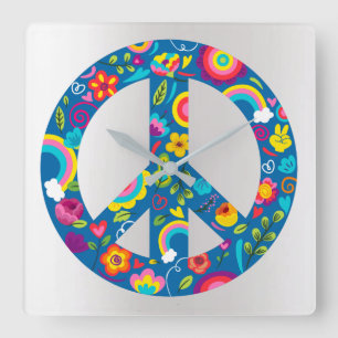 Horloge Carrée L'amour holographique de la paix de l'argent gris