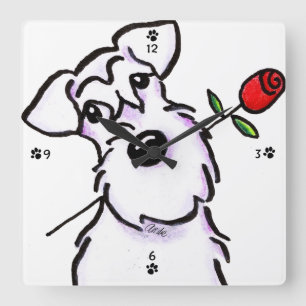 Horloge Carrée L'amoureux blanc de Schnauzer s'est levé