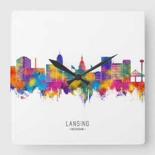 Horloge Carrée Lansing Michigan Skyline