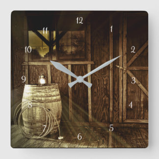 Horloge Carrée Lanterne rustique et Cabine de baril