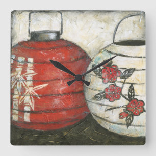 Horloge Carrée Lanternes chinoises de nouvelle année avec