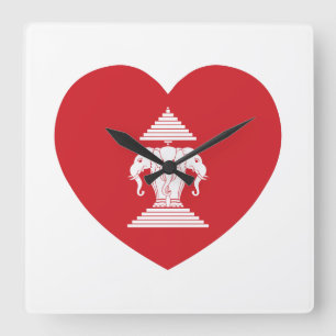 Horloge Carrée Laotian Erawan 3 Tête Elephant Coeur Drapeau
