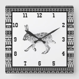 Horloge Carrée Lapin Jackrabbit du Sud-Ouest et motifs géométriqu