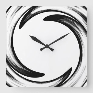 Horloge Carrée L'art Abstrait noir de la vague