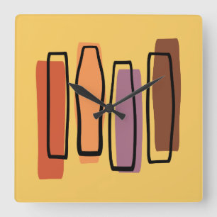 Horloge Carrée L'Art Abstrait Rétro Atomique 'Piliers'
