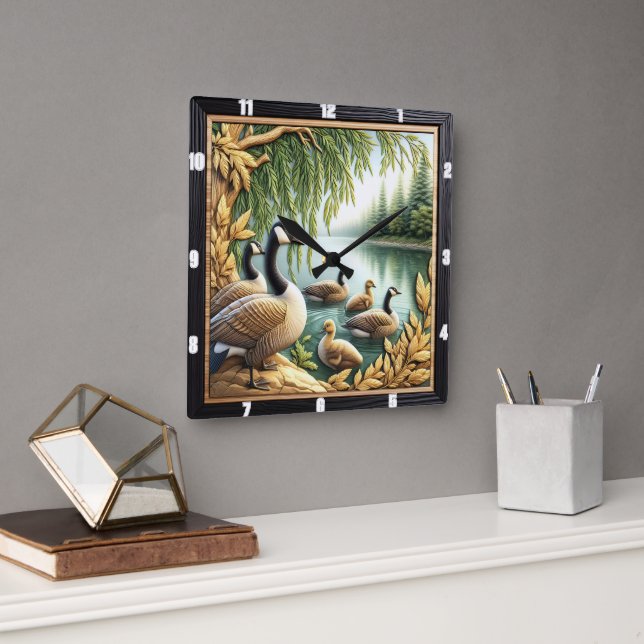 Horloge Carrée L'art des oies rustiques (Bureau)
