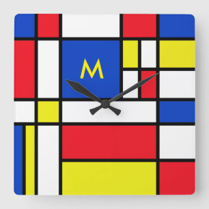 Horloge Carrée L'art géométrique Abstrait inspiré par Mondrian
