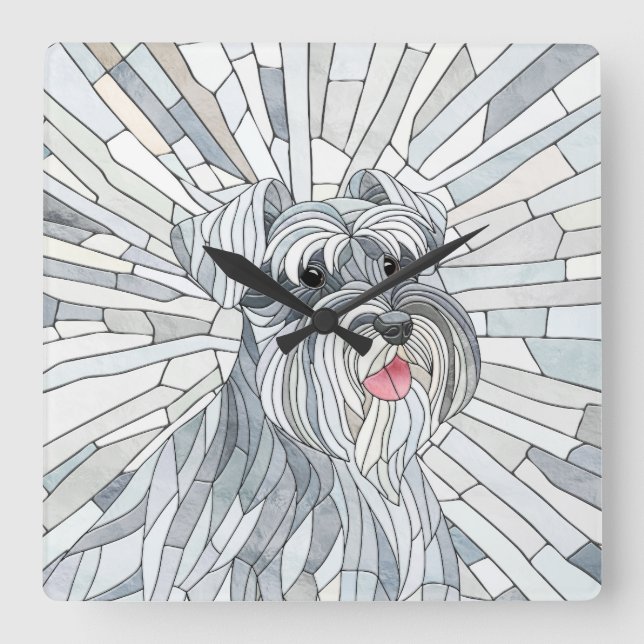 Horloge Carrée L'art mosaïque de Schnauzer miniature (Recto)