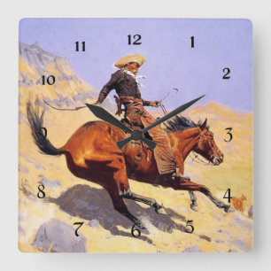 Horloge Carrée L'art occidental de Frederic Remington « Le Cowboy