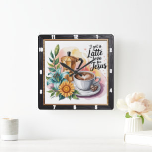 Horloge Carrée Latte Love Jesus Coffee