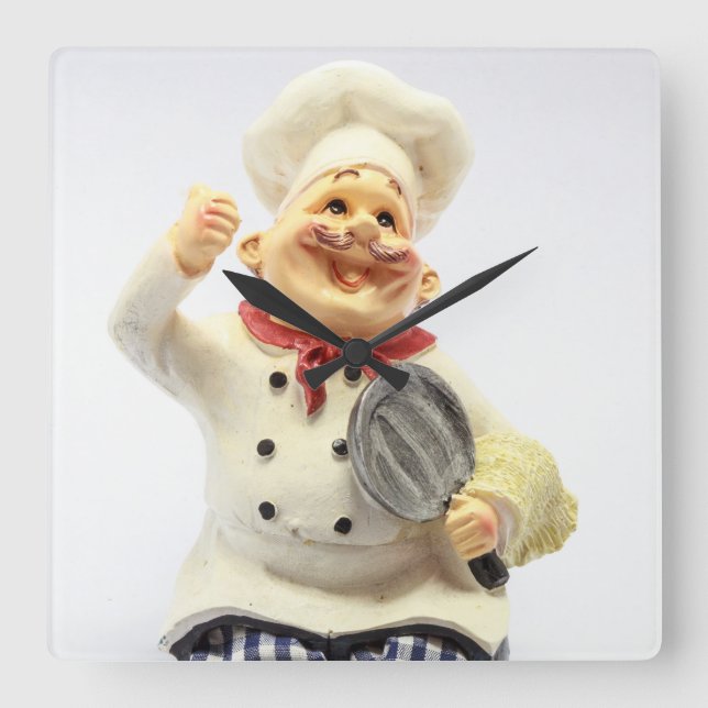 Horloge Carrée Laughing chef with pan pottery figurine (Recto)