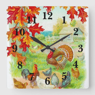 Horloge Carrée L'automne dans la ferme rustique Country Kitchen