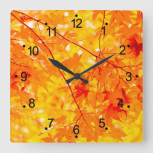 Horloge Carrée L'automne de l'automne laisse Orange