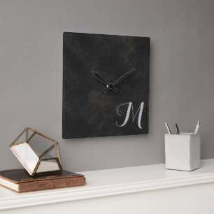 Horloge Carrée Laver de chaux foncé luxueux Monogramme