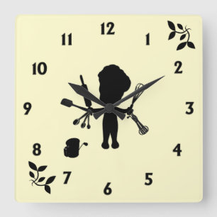 Horloge Carrée Le Baker Joue Ses Ustensiles / Outils Jaune