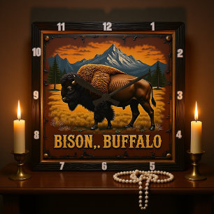 Horloge Carrée Le bison Buffalo dans la nature
