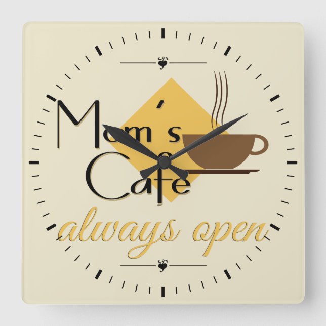 Horloge Carrée Le café de maman toujours ouvert (Recto)