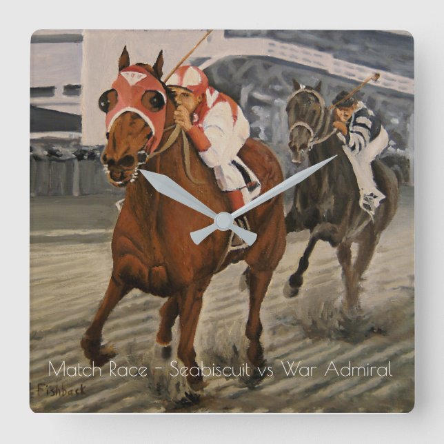 Horloge Carrée Le cheval de course Thoroughbred gagne (Recto)