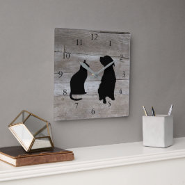Horloge Carrée Le chien moderne de chat silhouette l'arrière -