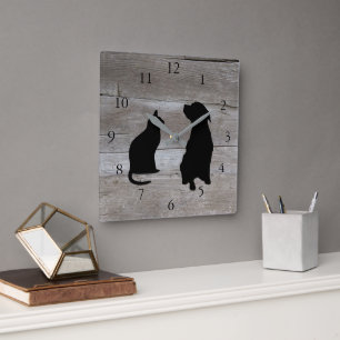 Horloge Carrée Le chien moderne de chat silhouette l'arrière -