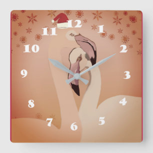 Horloge Carrée Le Clock de Flamingo Birds