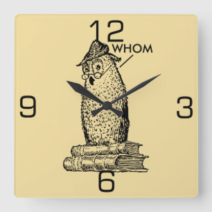 Horloge Carrée Le hibou de grammaire indique qui