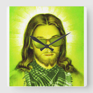 Horloge Carrée le hippie Jésus économise et aime