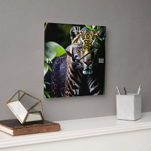 Horloge Carrée Le Jaguar - Prédateur de la jungle de feu