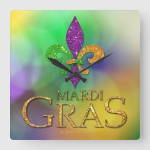 Horloge Carrée Le Joe festif de SlipperyJoe thème Mardi Gras viol