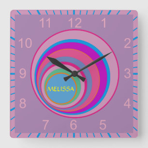 Horloge Carrée Le joli remous girly fait sur commande entoure