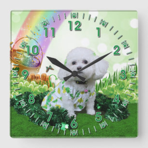 Horloge Carrée Le jour de St Patrick - Bichon Frise - Mia