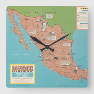 Horloge Carrée Le Mexique - carte murale de Titre-Foyer