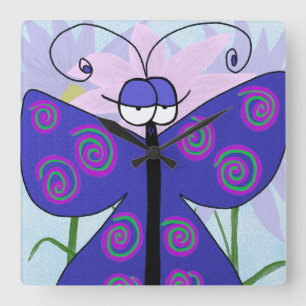 Horloge Carrée Le Mignon Papillon Avec Une Peinture D'Attitude