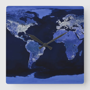 Horloge Carrée Le Monde la Nuit - Carte, Espace