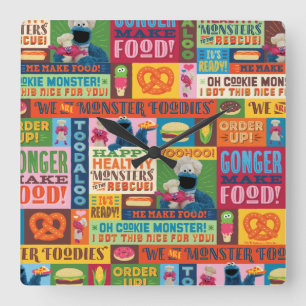 Horloge Carrée Le Motif de camion Foodie de Cookie Monster