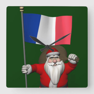 Horloge Carrée Le Père Noël Avec L'Enseigne De France