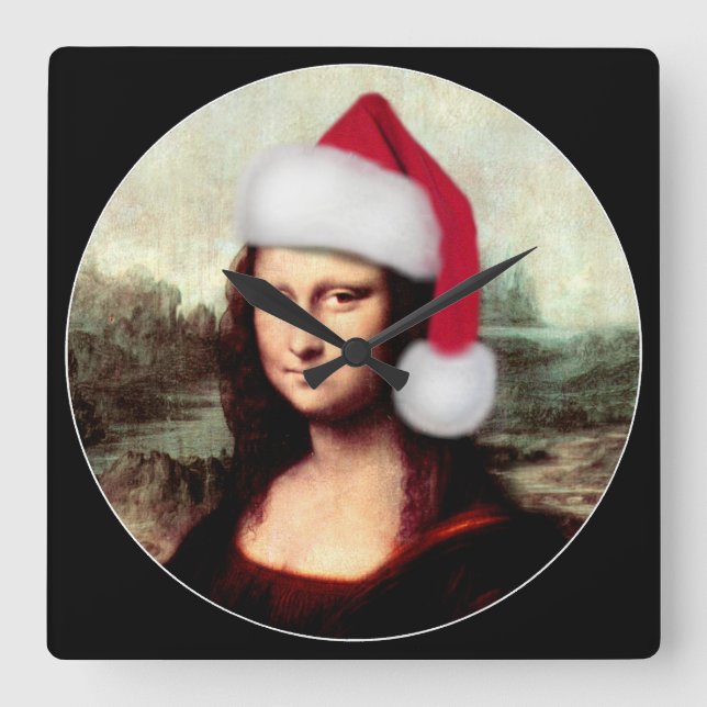 Horloge Carrée Le Père Noël de Mona Lisa (Recto)